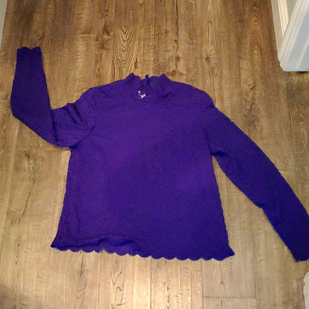 Coldwater Creek Purple Lace Scallop Hem Blouse XL